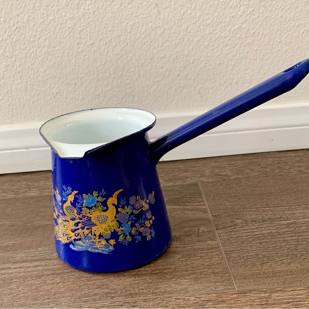 Vintage Blue Enamelware Coffee Pot Romania